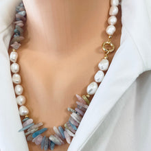 Carica l'immagine nel visualizzatore di Gallery, Morganite, Aquamarine Chips & Pearls Asymmetric Necklace
