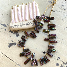 Load image into Gallery viewer, Peacock Biwa Stick Black Pearls Choker Necklace