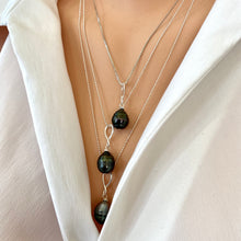 Carica l'immagine nel visualizzatore di Gallery, Black Tahitian teardrop pearl pendant on a sterling silver ball chain, available in 20 or 22 inches. This elegant handmade jewelry piece is a perfect June birthstone gift for her.