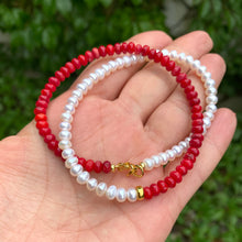 Load image into Gallery viewer, Half Coral Half Pearl Choker Necklace, Gold