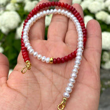 Load image into Gallery viewer, Half Coral Half Pearl Choker Necklace, Gold