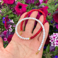 Load image into Gallery viewer, Half Coral Half Pearl Choker Necklace, Gold