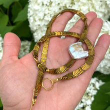 Load image into Gallery viewer, Gold Hematite & Large Square Keshi Pearl Necklace