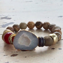 Cargar imagen en el visor de la galería, White Clear Quartz bracelet Druzy Crystal Natural Jasper Bracelet