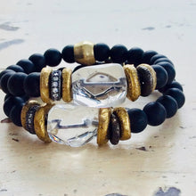 Load image into Gallery viewer, Clear Rock Crystal Quartz & Onyx Bracelet