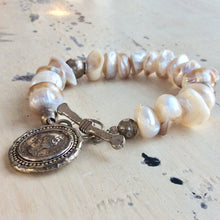 Load image into Gallery viewer, Baroque Pearl Charm Bracelet, Roman Coin Charm