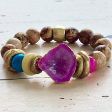 Carica l'immagine nel visualizzatore di Gallery, Hot Pink Quartz bracelet Druzy Crystal Gemstone, Natural Jasper Bracelet