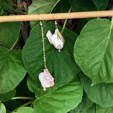 Load image into Gallery viewer, Mismatched Pearl Drop Earrings, Clear Cz, 14k GF