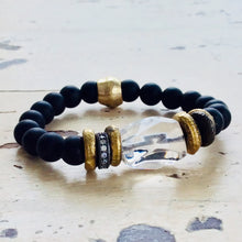 Load image into Gallery viewer, Clear Rock Crystal Quartz & Onyx Bracelet