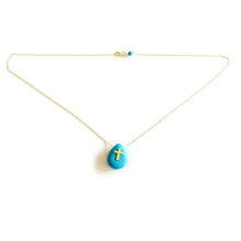 Carica l'immagine nel visualizzatore di Gallery, Solid Gold 18K Minimalist Turquoise Cross Pendant Floating Thin Chain