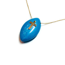 Carica l'immagine nel visualizzatore di Gallery, Solid Gold 18K Minimalist Turquoise Cross Pendant on Thin Chain