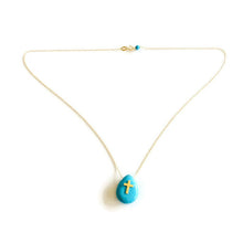 Carica l'immagine nel visualizzatore di Gallery, Solid Gold 18K Minimalist Turquoise Cross Pendant Floating Thin Chain