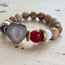 Cargar imagen en el visor de la galería, White Clear Quartz bracelet Druzy Crystal Natural Jasper Bracelet