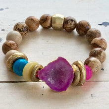 Carica l'immagine nel visualizzatore di Gallery, Hot Pink Quartz bracelet Druzy Crystal Gemstone, Natural Jasper Bracelet
