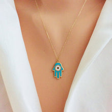 Carica l'immagine nel visualizzatore di Gallery, Solid Gold 18K Blue Enamel Hamsa Charm