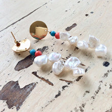 Load image into Gallery viewer, Baroque Keshi Pearl and Gemstone Dangle Earrings, Gold Plated, with Freshwater Pearls