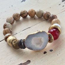 Cargar imagen en el visor de la galería, White Clear Quartz bracelet Druzy Crystal Natural Jasper Bracelet