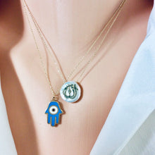 Carica l'immagine nel visualizzatore di Gallery, Solid Gold 18K Chain & Blue Enamel Evil Eye Hamsa
