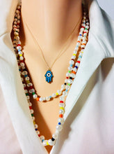 Carica l'immagine nel visualizzatore di Gallery, Solid Gold 18K Chain & Blue Enamel Evil Eye Hamsa