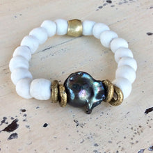 Load image into Gallery viewer, Baroque Pearl Bracelet & White Glass Bracelet
