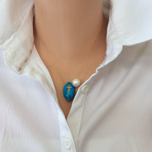 Carica l'immagine nel visualizzatore di Gallery, Solid Gold 18K Minimalist Turquoise Cross Pendant on Thin Chain
