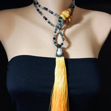 Carica l'immagine nel visualizzatore di Gallery, Rutilated Quartz and Yellow Copal Boho Style Tassel Necklace