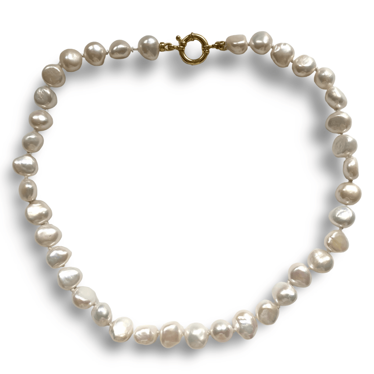 small baroque pearl necklace with gold marine clasp 