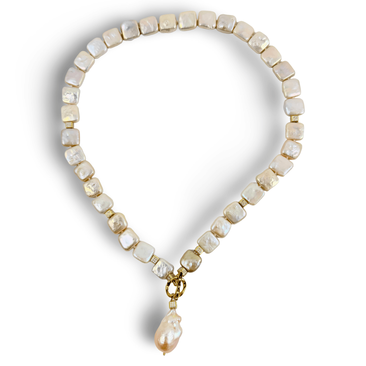Golden baroque pearl toggle necklace 