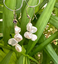 Carica l&#39;immagine nel visualizzatore di Gallery, Keshi Pearl Drop Earrings, Gold Filled Hook and Purple Cubic Zirconia Bezel
