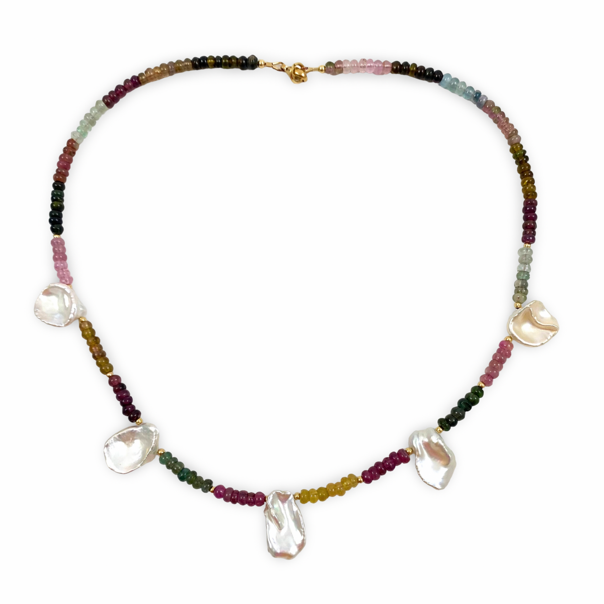 Multi Tourmaline and Keshi Pearl Necklace | Handcrafted Elegance