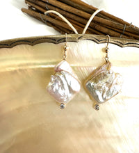 Load image into Gallery viewer, Delicate Natural Pearl and Gold Filled Hook Earrings with Clear Cubic Zirconia
