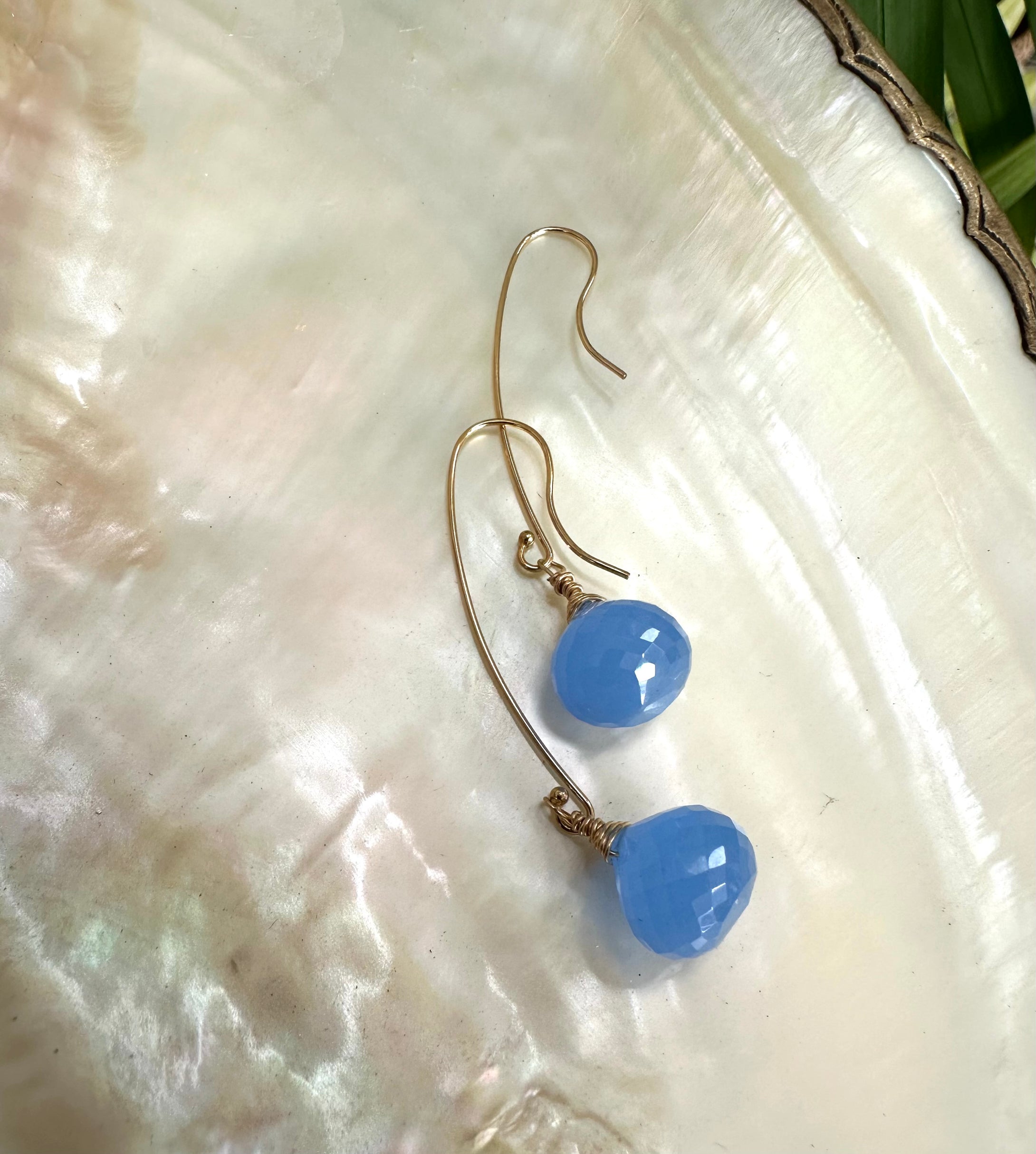 Blue Chalcedony Briolettes Threader Earrings