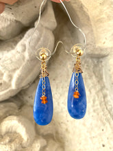 Load image into Gallery viewer, Teardrop Blue Onyx and Carnelian Earrings, Gold Filled, Artisan OOAK Jewelry
