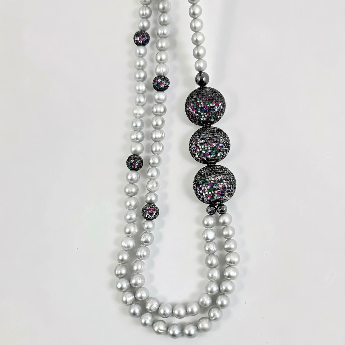 Grey Pearl Necklace | Double-Strand Freshwater Design