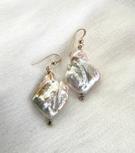 Load image into Gallery viewer, Delicate Natural Pearl and Gold Filled Hook Earrings with Clear Cubic Zirconia
