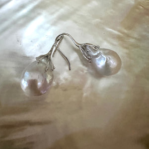 White Baroque Pearl Drop Earrings, in Silver or GV