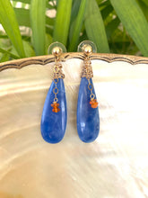 Load image into Gallery viewer, Teardrop Blue Onyx and Carnelian Earrings, Gold Filled, Artisan OOAK Jewelry
