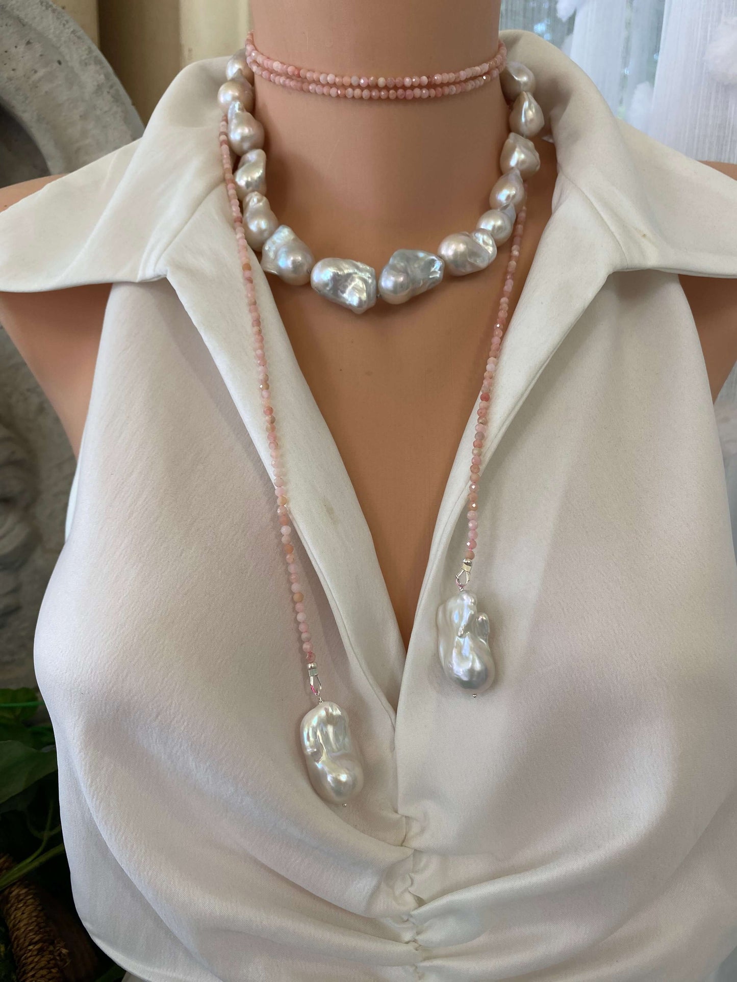 Baroque Pearl Chunky Necklace featuring large white freshwater baroque pearls, handcrafted statement jewelry design.