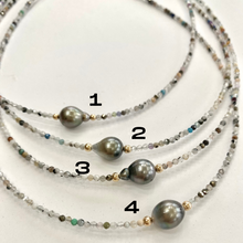 Lade das Bild in den Galerie-Viewer, Natural Mix Stones Gemstone Multi Color Beaded Necklace with Tahitian Pearl, Gold Filled Details, 16.5&quot;in
