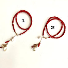 Load image into Gallery viewer, Red Coral Necklace with a tiny sea shell and Pearl Pendant
