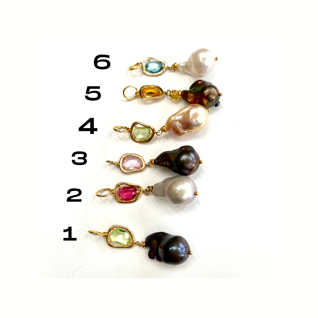 Different styles of Baroque pearl pendants showcasing colorful gemstones, including lavender amethyst baroque pearl necklace options.