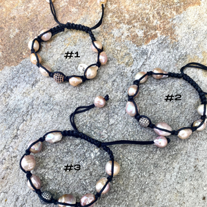 Pastel Baroque Pearl Braided Bracelet, Black Thread, Shamballa Macrame Bracelet, June Birthstone