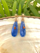 Load image into Gallery viewer, Teardrop Blue Onyx and Carnelian Earrings, Gold Filled, Artisan OOAK Jewelry
