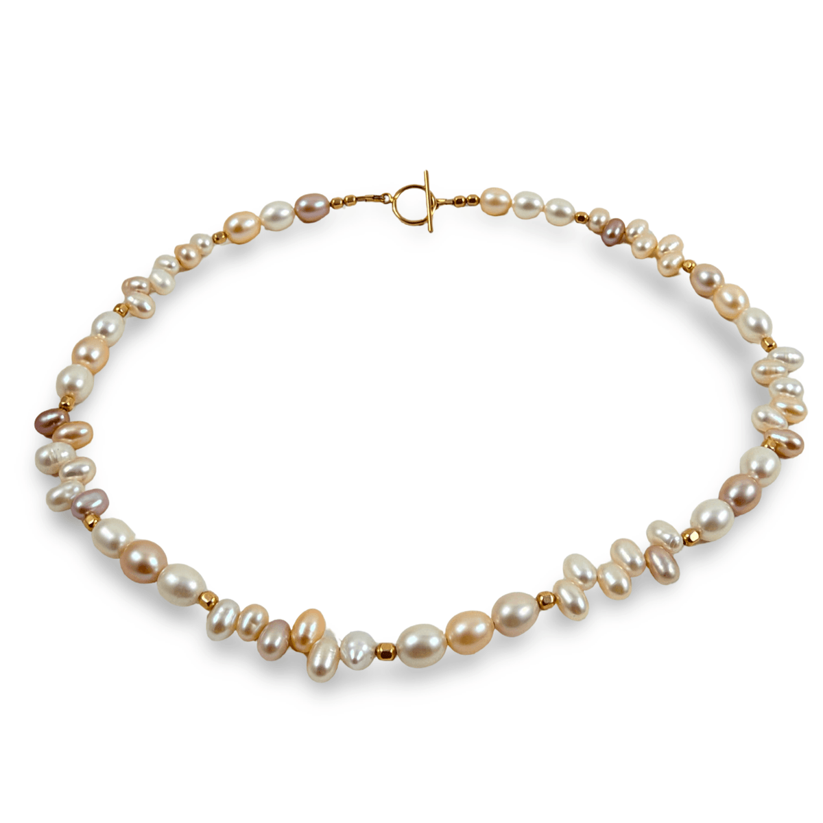 Delicate pastel pearl choker necklace, rice pearls and gold filled, peach, pink, lavender and white pearls