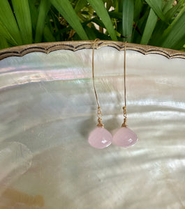 Rose Quartz Briolettes Earrings, Gold Filled Threader Earrings