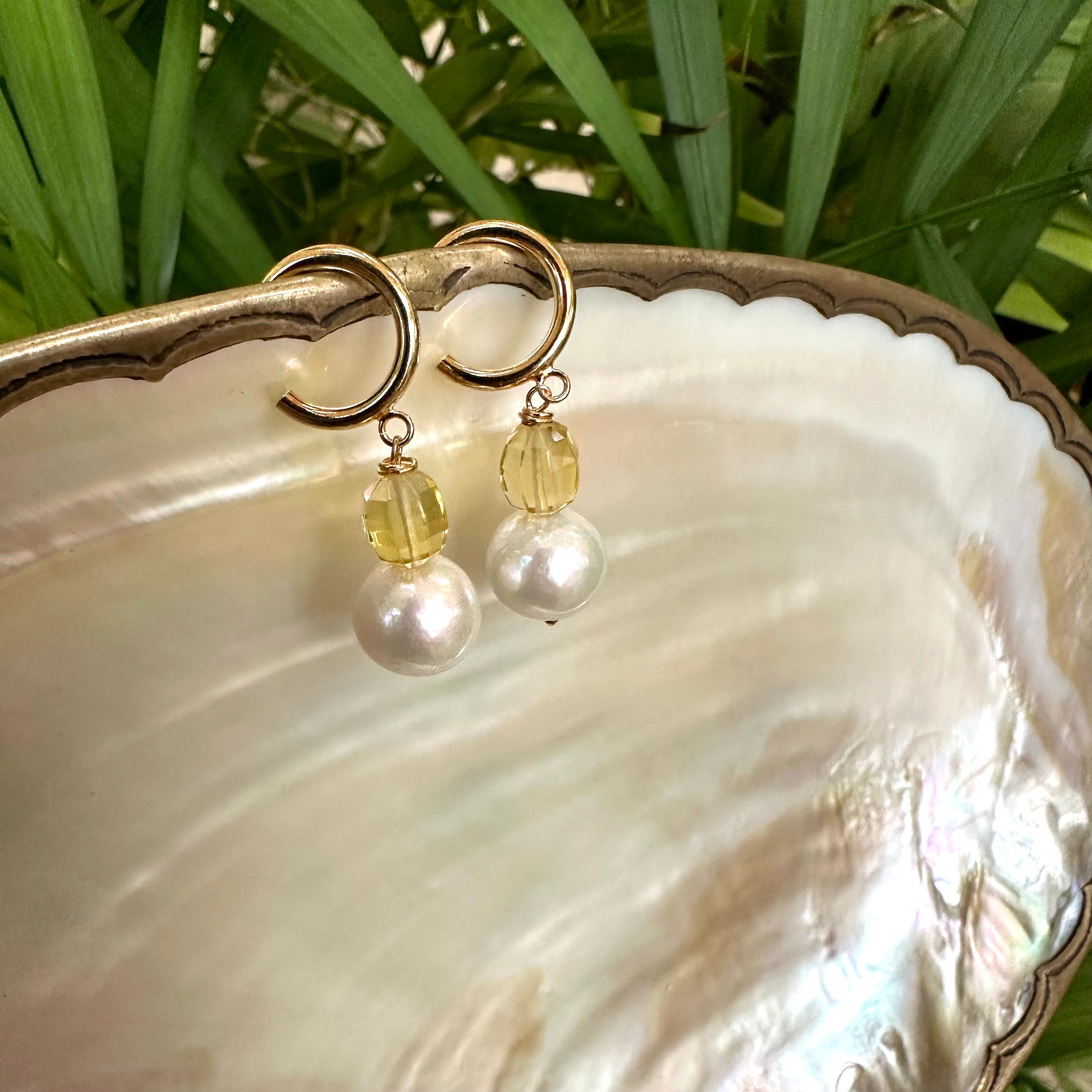 Edison White Pearls and Citrine Hoop Earrings