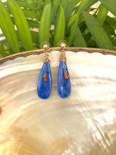 Load image into Gallery viewer, Teardrop Blue Onyx and Carnelian Earrings, Gold Filled, Artisan OOAK Jewelry
