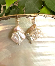 Load image into Gallery viewer, Delicate Natural Pearl and Gold Filled Hook Earrings with Clear Cubic Zirconia
