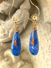 Load image into Gallery viewer, Teardrop Blue Onyx and Carnelian Earrings, Gold Filled, Artisan OOAK Jewelry
