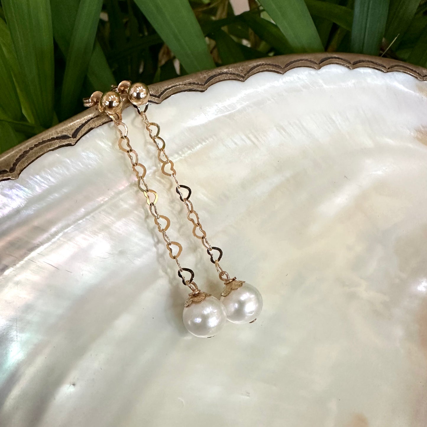 Pearl heart drop earrings versatile design with removable heart chain and pearl drops